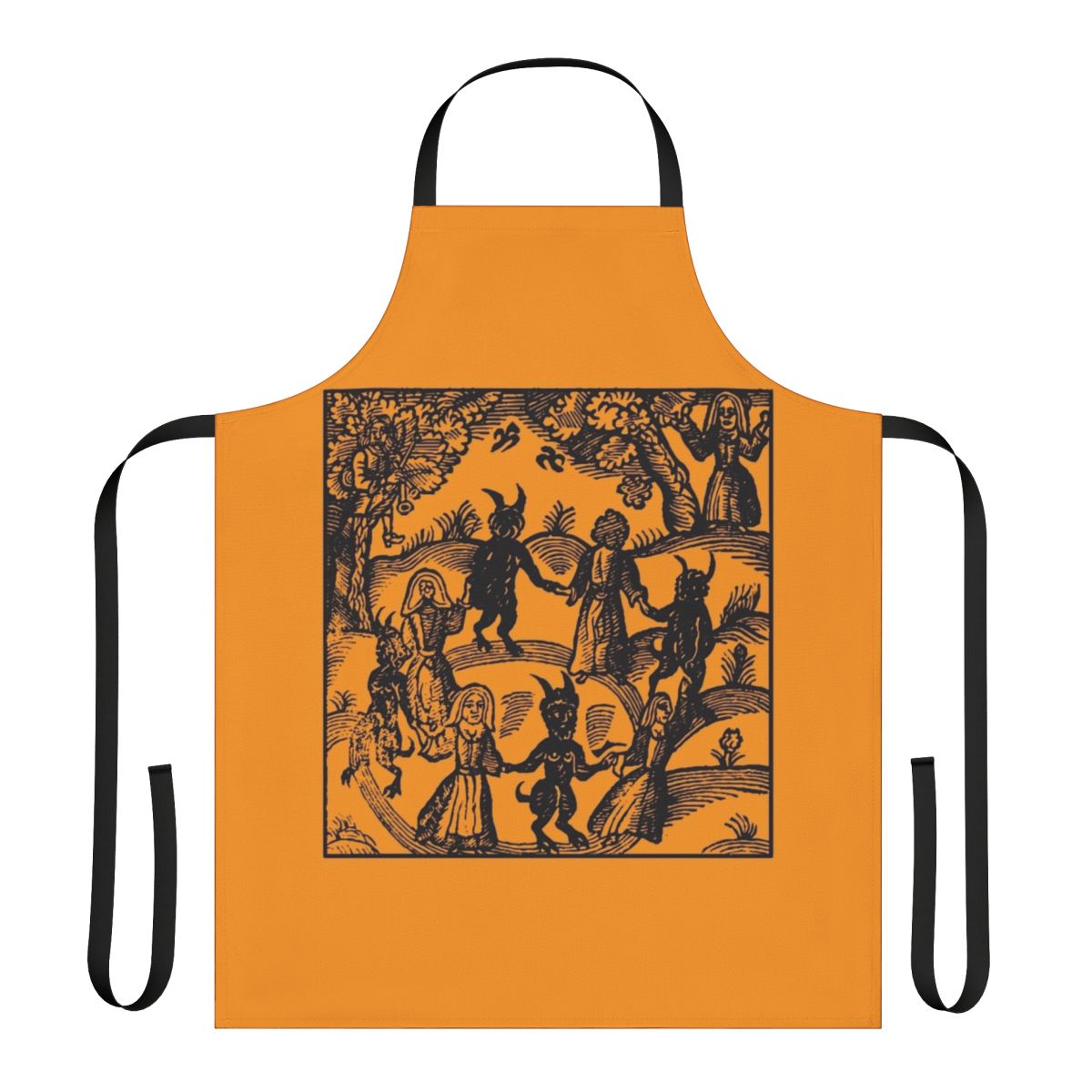 Spellbinding Dance with the Devil Apron featuring a goat, skeletons, and occult symbols