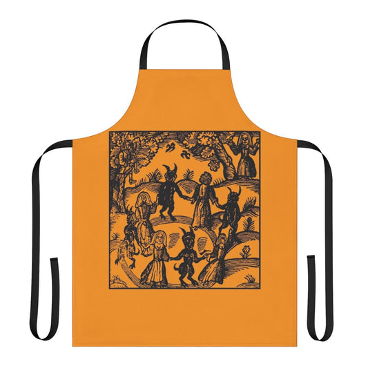 Spellbinding Dance with the Devil Apron featuring a goat, skeletons, and occult symbols