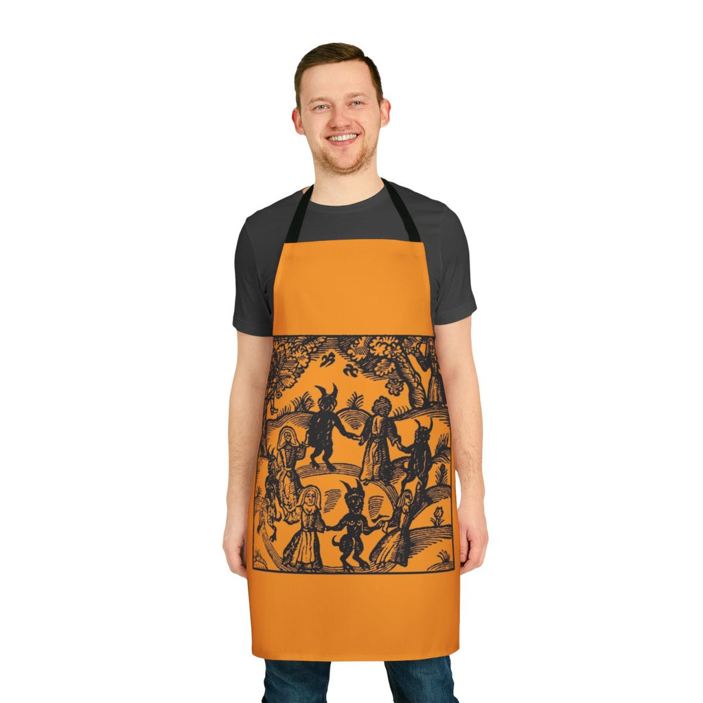 Spellbinding Dance with the Devil Apron featuring a goat, skeletons, and occult symbols