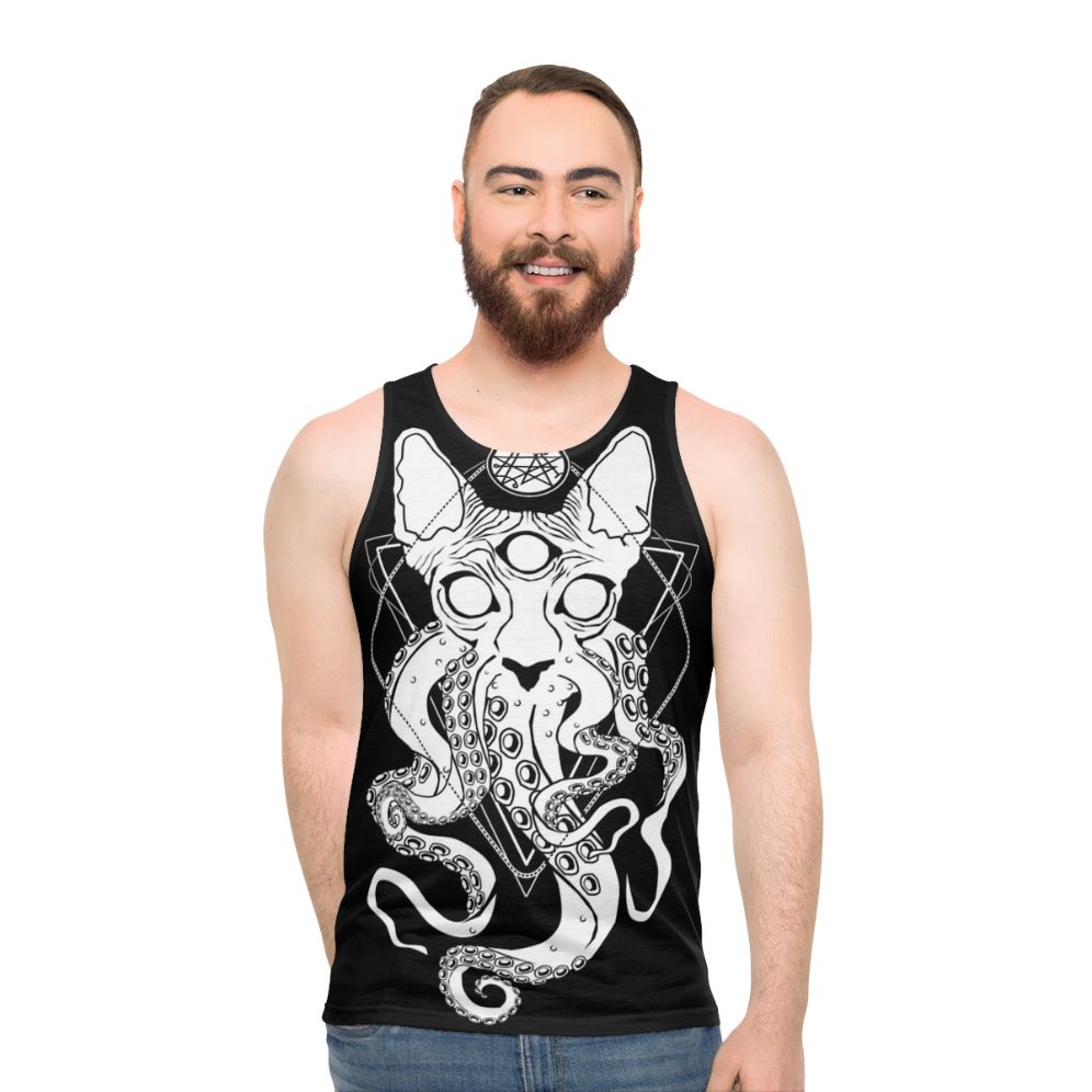Sphynx cat Cathulhu the Cosmic Tentacle unisex tank top