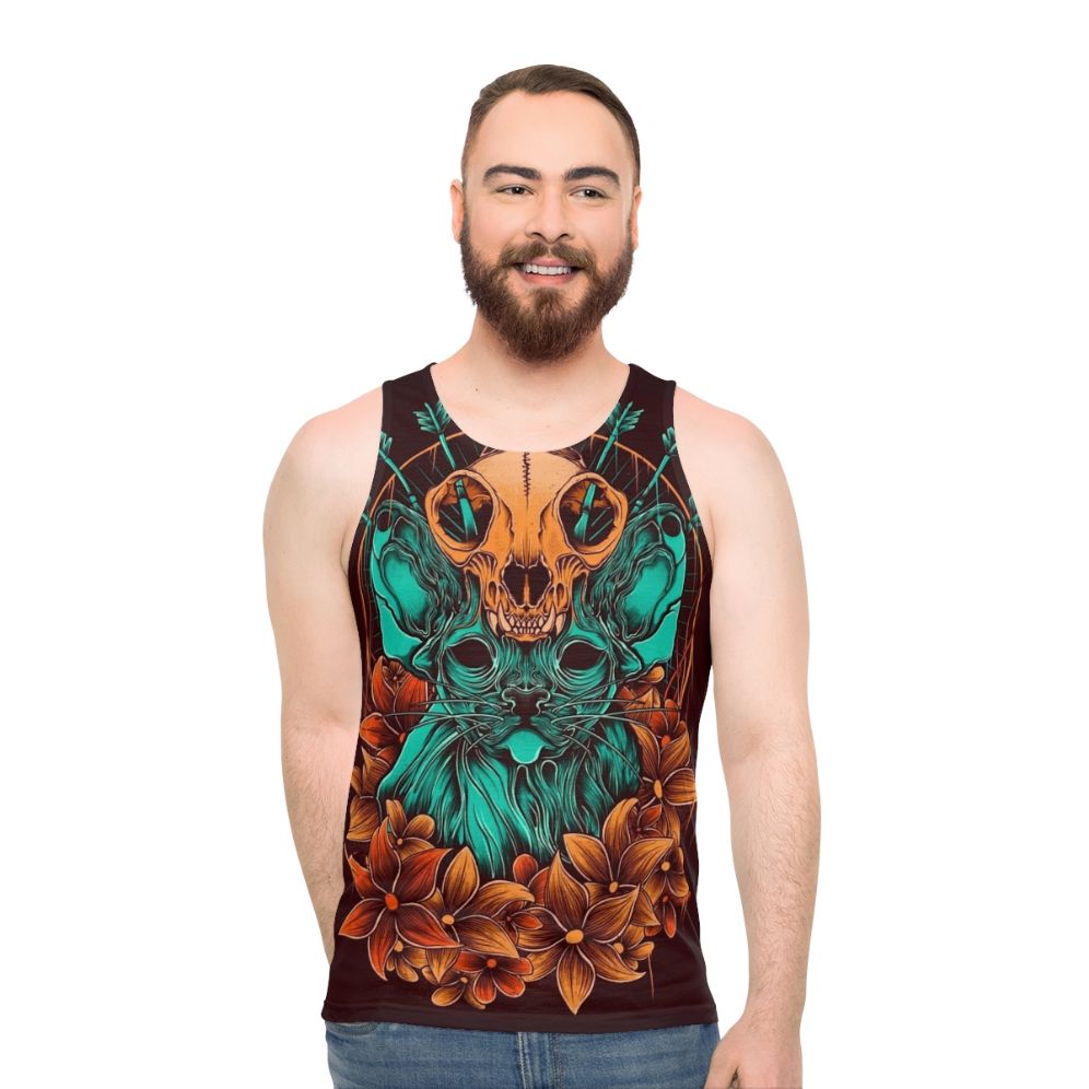 Sphynx cat skull autumn tank top