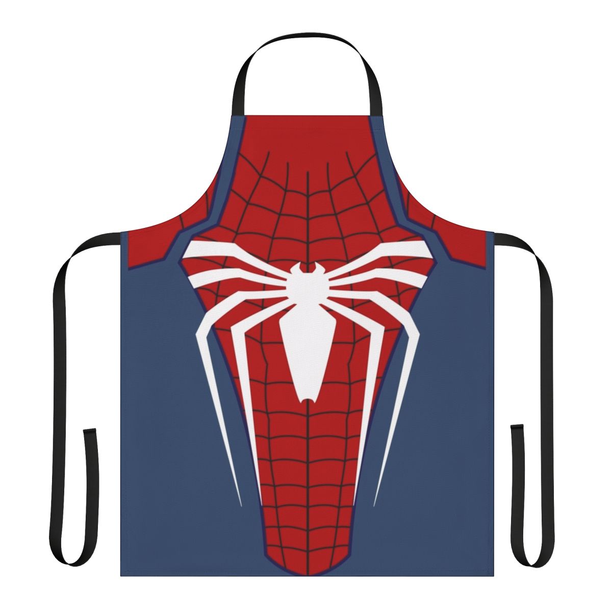Spider-inspired white apron with graphic design