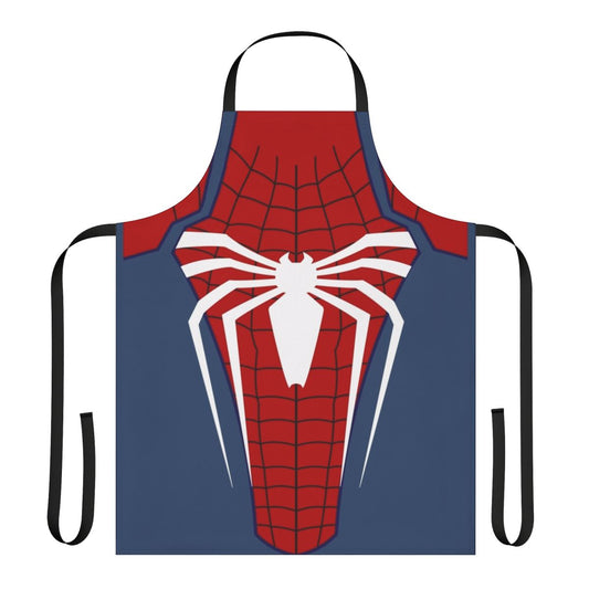 Spider-inspired white apron with graphic design