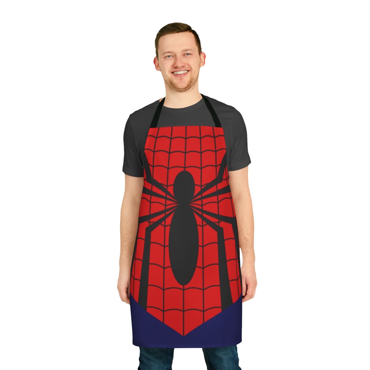 Spider-themed apron with web design, perfect for superhero cosplay and sci-fi fans