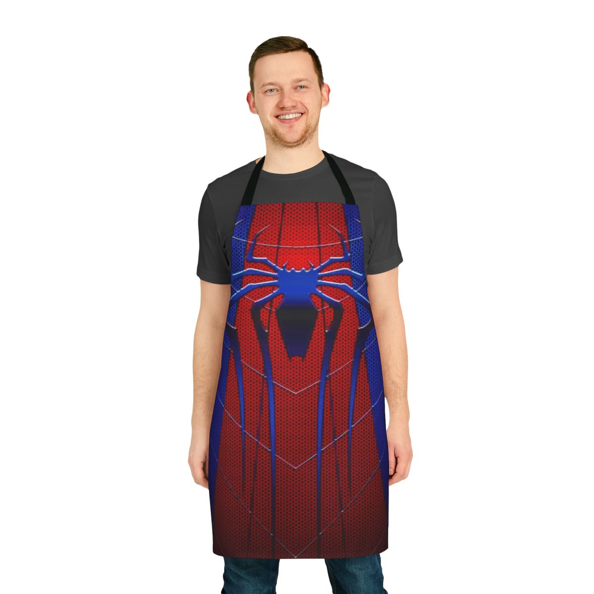 A high-quality apron featuring a spider web art design, perfect for fans of Marvel's Spider-Man and spider-themed artwork.