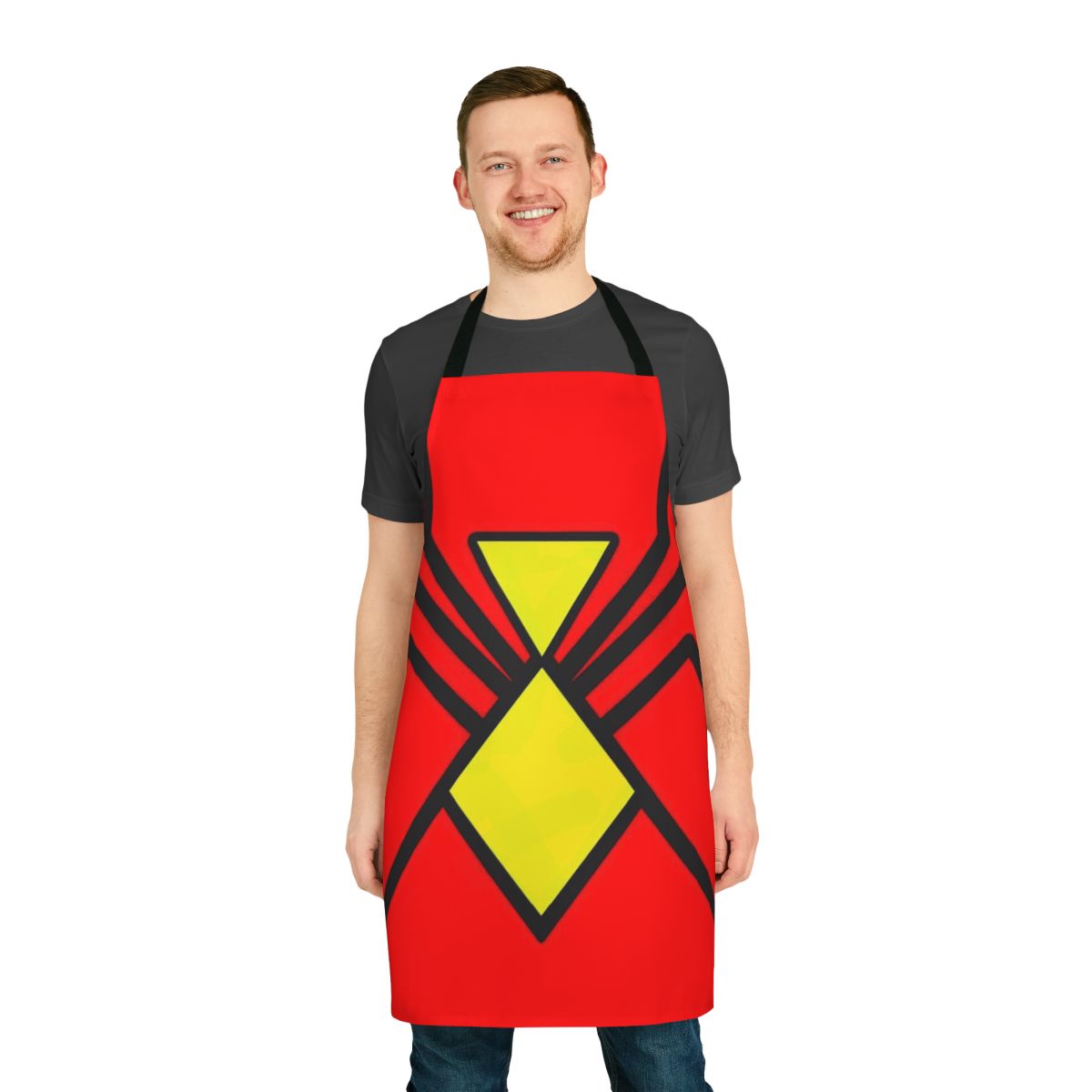 Spider-Woman inspired kitchen apron with hero emblem design