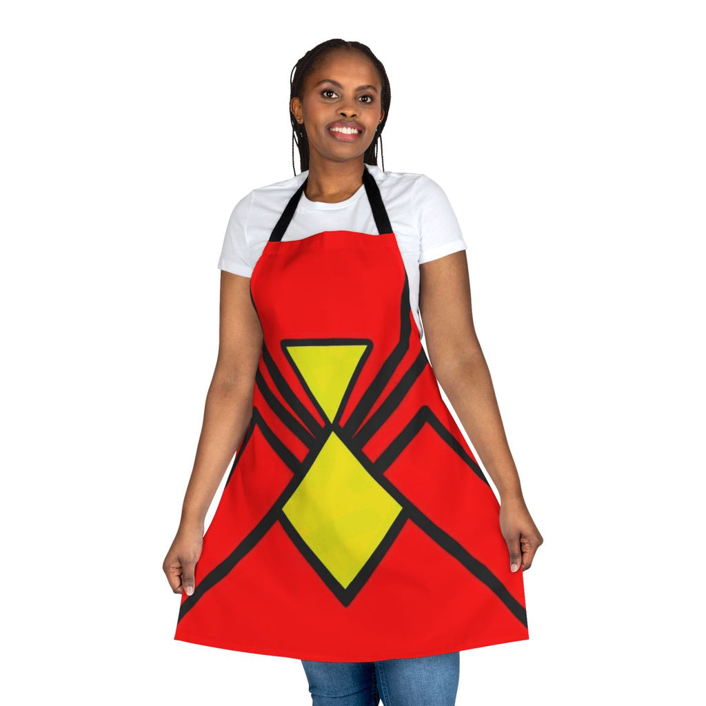 Spider-Woman inspired kitchen apron with hero emblem design
