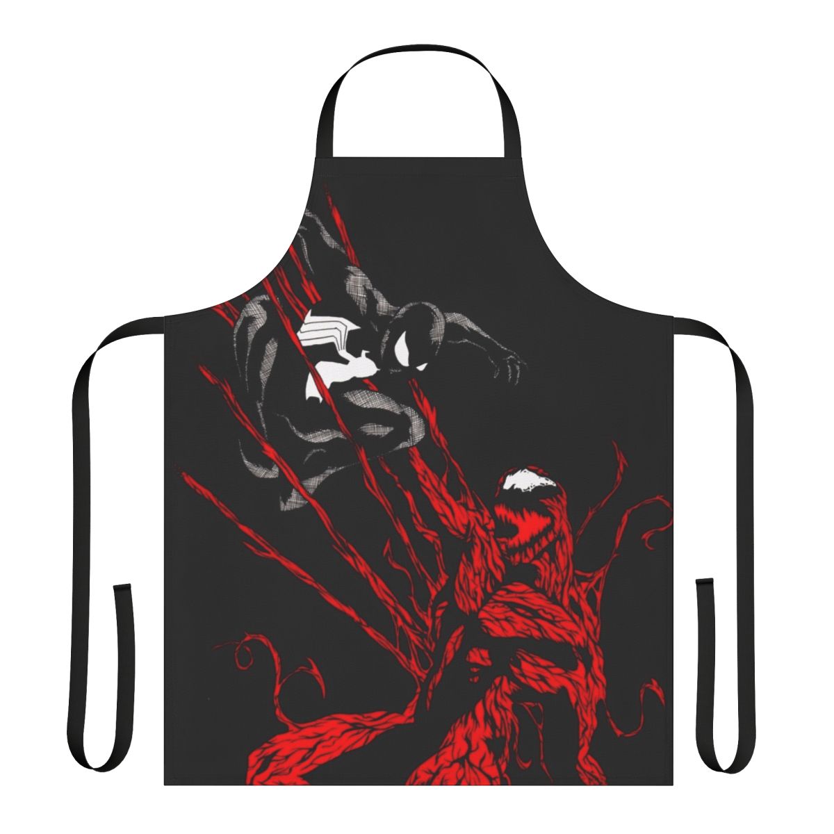 Vibrant apron featuring Carnage, a fearsome Spider-Man villain, for comic book enthusiasts.