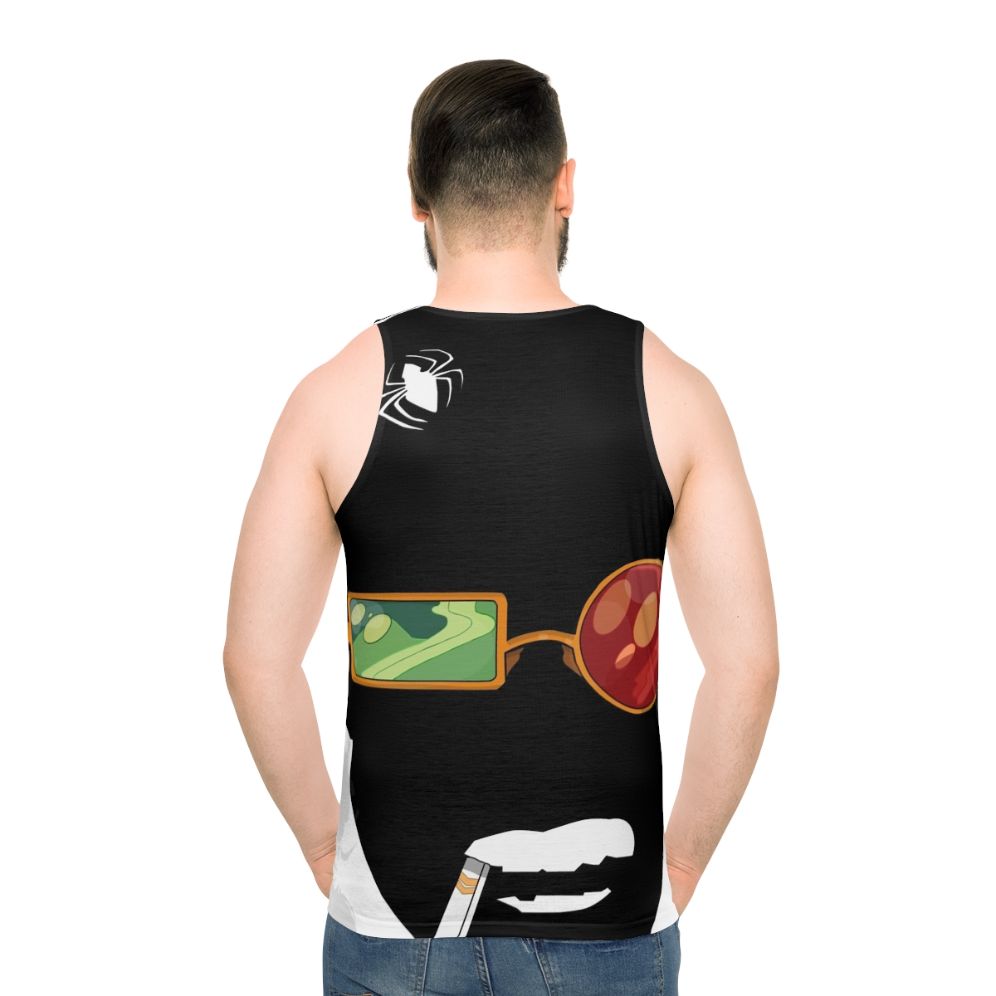 Spiderweb unisex tank top with comic art and smoke design