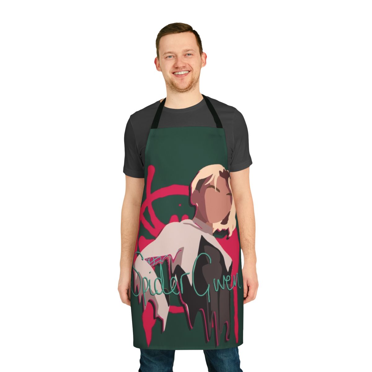 Stylish apron featuring a spider-themed graphic design, perfect for spider-gwen fans