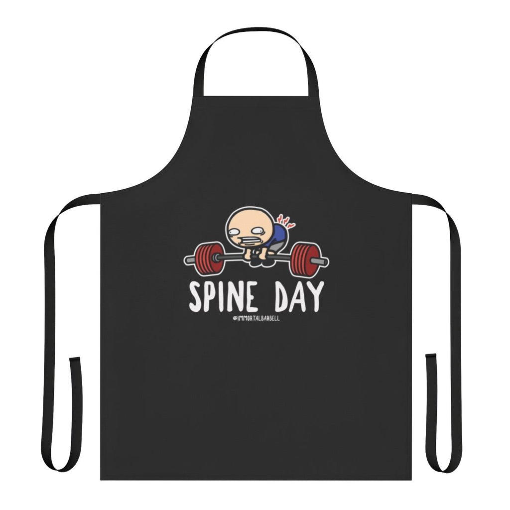 A white apron with a spine graphic design, perfect for fitness enthusiasts and gym-goers.