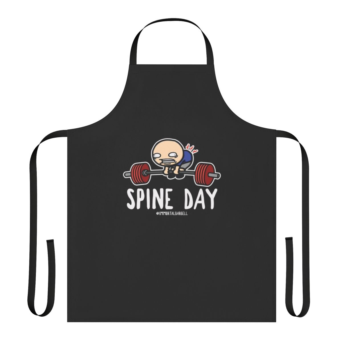 A white apron with a spine graphic design, perfect for fitness enthusiasts and gym-goers.