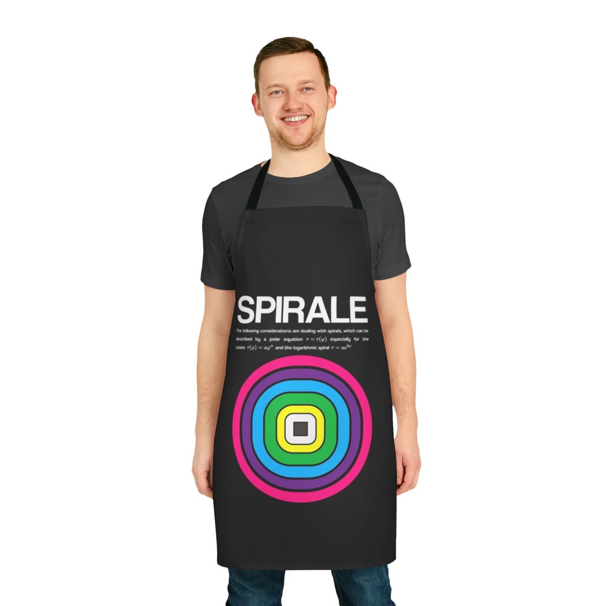 Spiral-patterned apron inspired by the video game No More Heroes 2