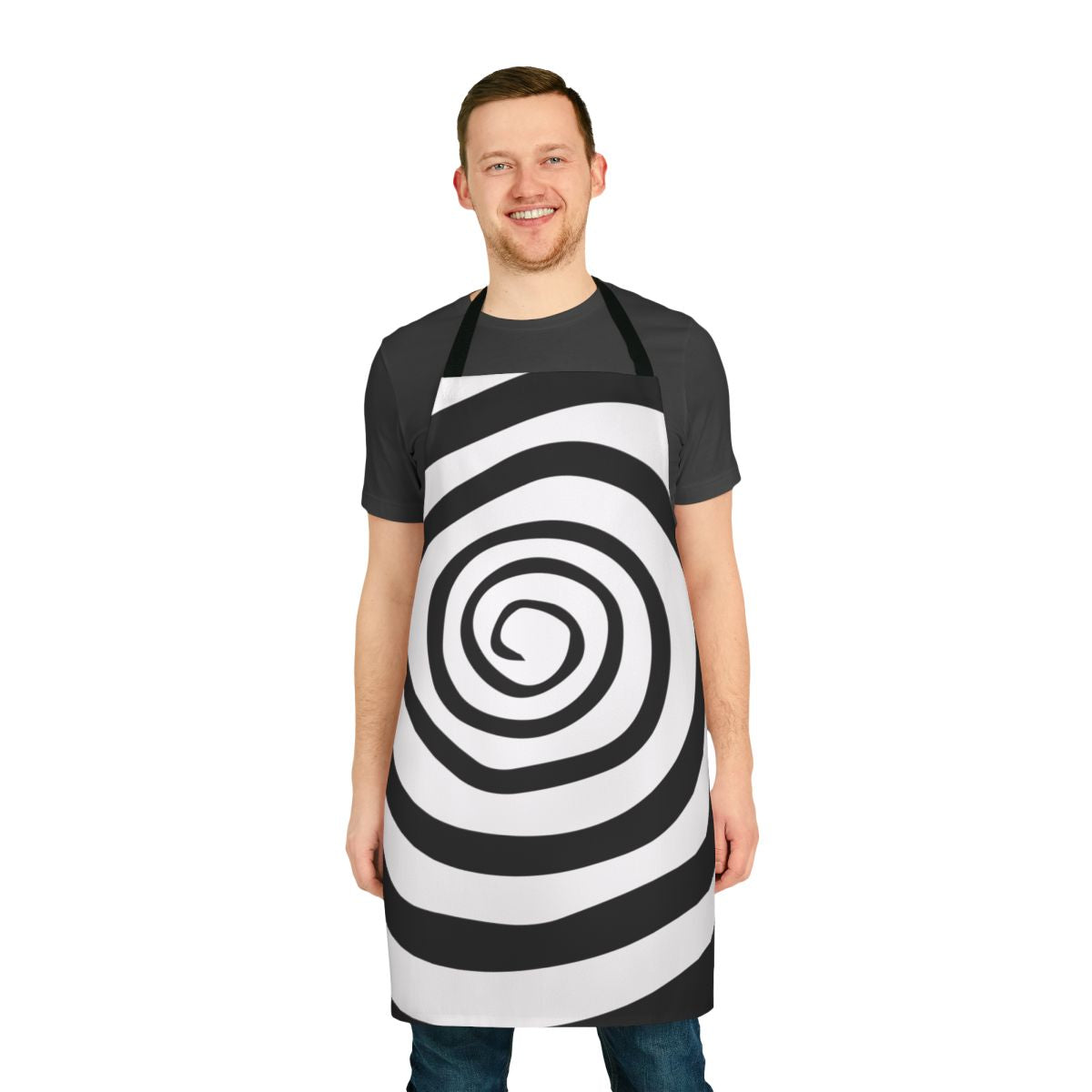 Spiral patterned apron inspired by the band Motionless In White