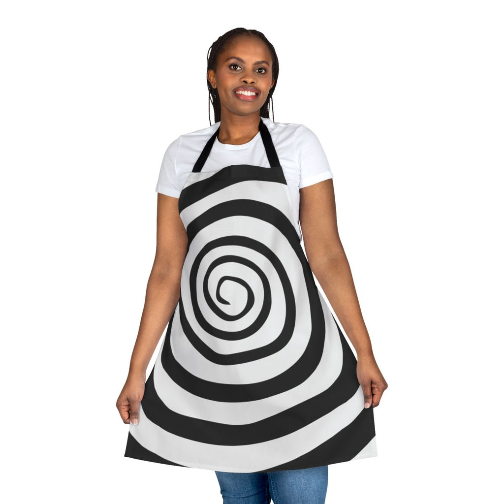 Spiral patterned apron inspired by the band Motionless In White