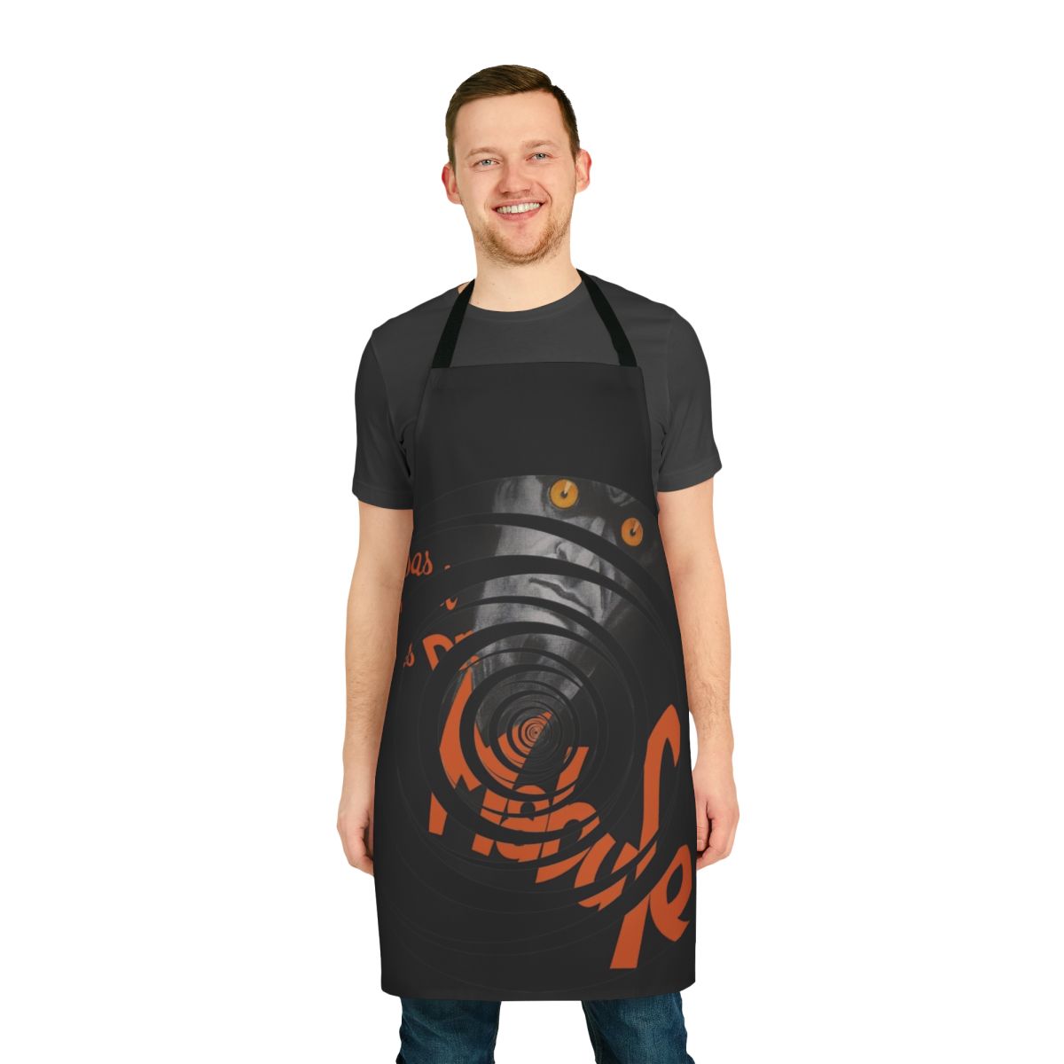 Apron featuring a spiral design and "Mabuse" text, inspired by the classic film character Doctor Mabuse.