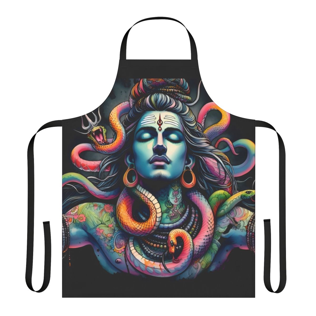 Artistic illustration of Lord Shiva with snakes on a high-quality apron