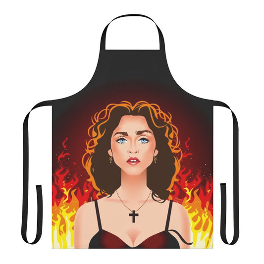 A white apron with a prayer design, suitable for use in the kitchen or during religious observances.