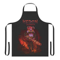 Fantasy-themed apron with splash art design of a female character with horns and a gun