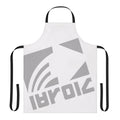 White apron with navy blue Deca logo design, inspired by the Splatoon video game series