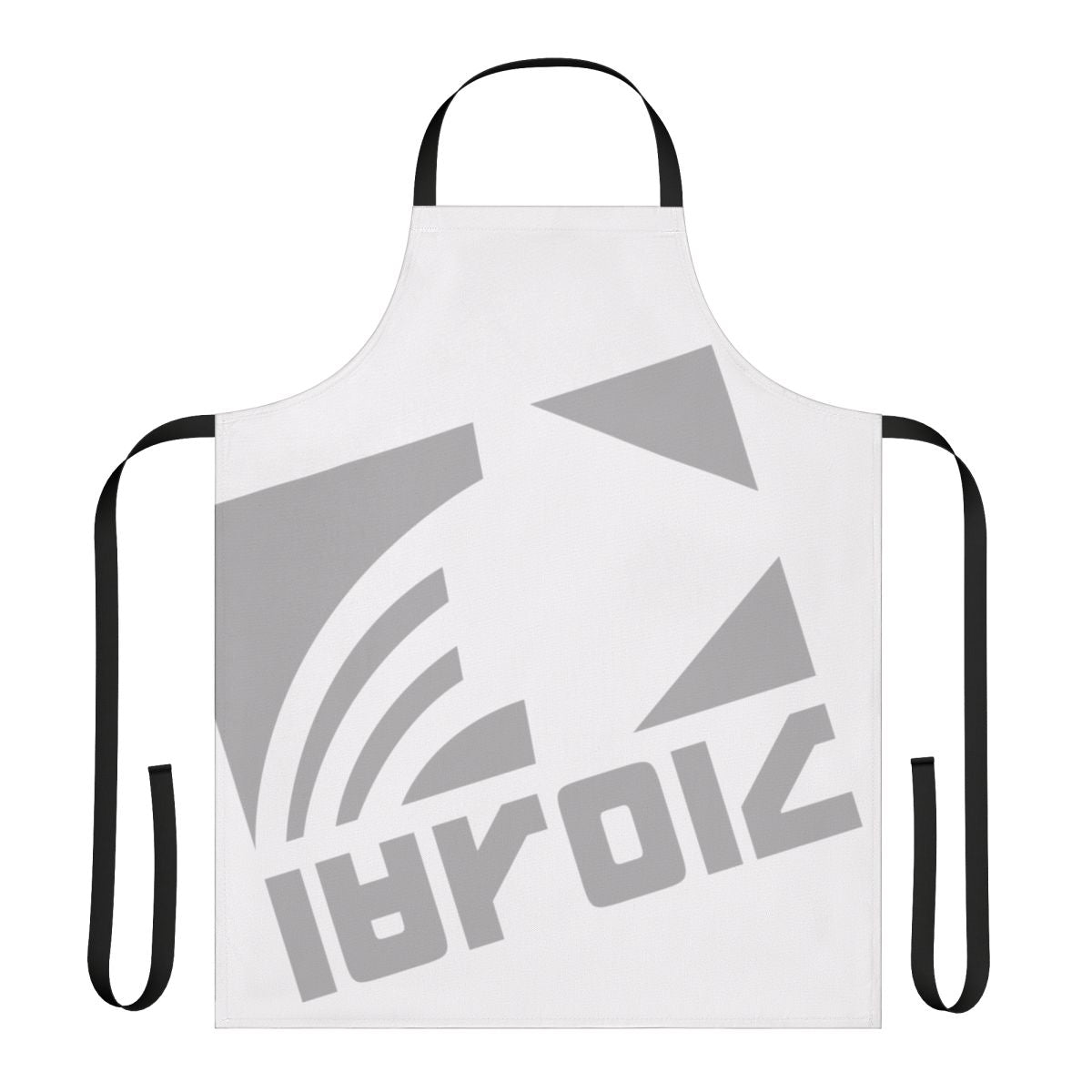 White apron with navy blue Deca logo design, inspired by the Splatoon video game series