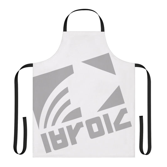 White apron with navy blue Deca logo design, inspired by the Splatoon video game series