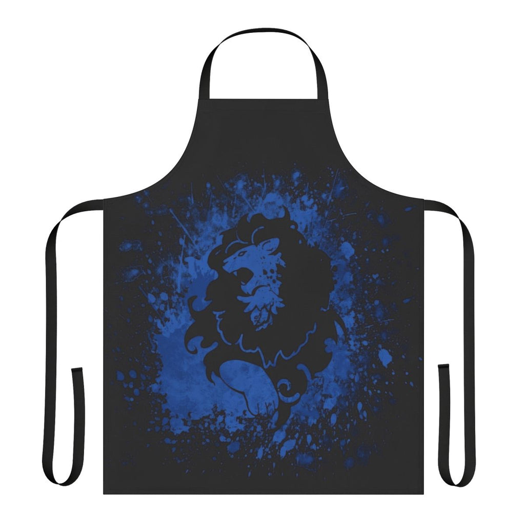Blue and white splatter-patterned apron featuring the Blue Lions insignia from the Fire Emblem video game series
