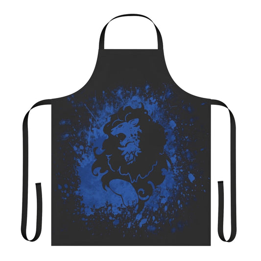 Blue and white splatter-patterned apron featuring the Blue Lions insignia from the Fire Emblem video game series