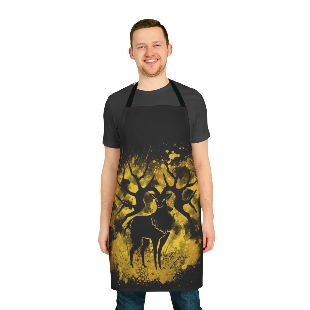 Golden Deer splatter-style apron featuring the crest of the Golden Deer house from the Fire Emblem video game series