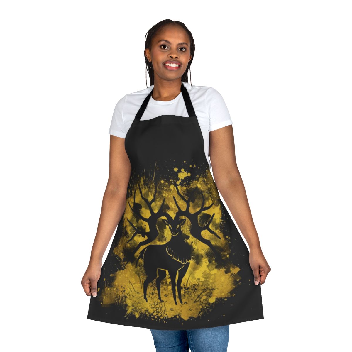 Golden Deer splatter-style apron featuring the crest of the Golden Deer house from the Fire Emblem video game series
