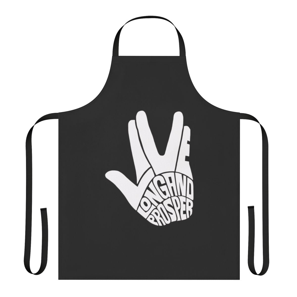 White apron with "Live Long and Prosper" Spock design
