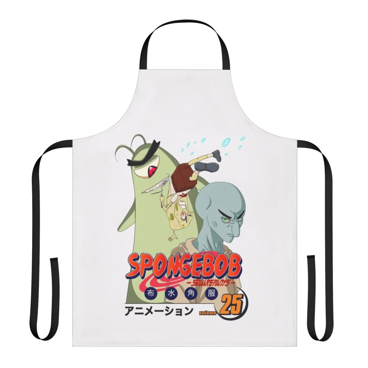 Illustration of Spongebob Squarepants in anime art style on a kitchen apron