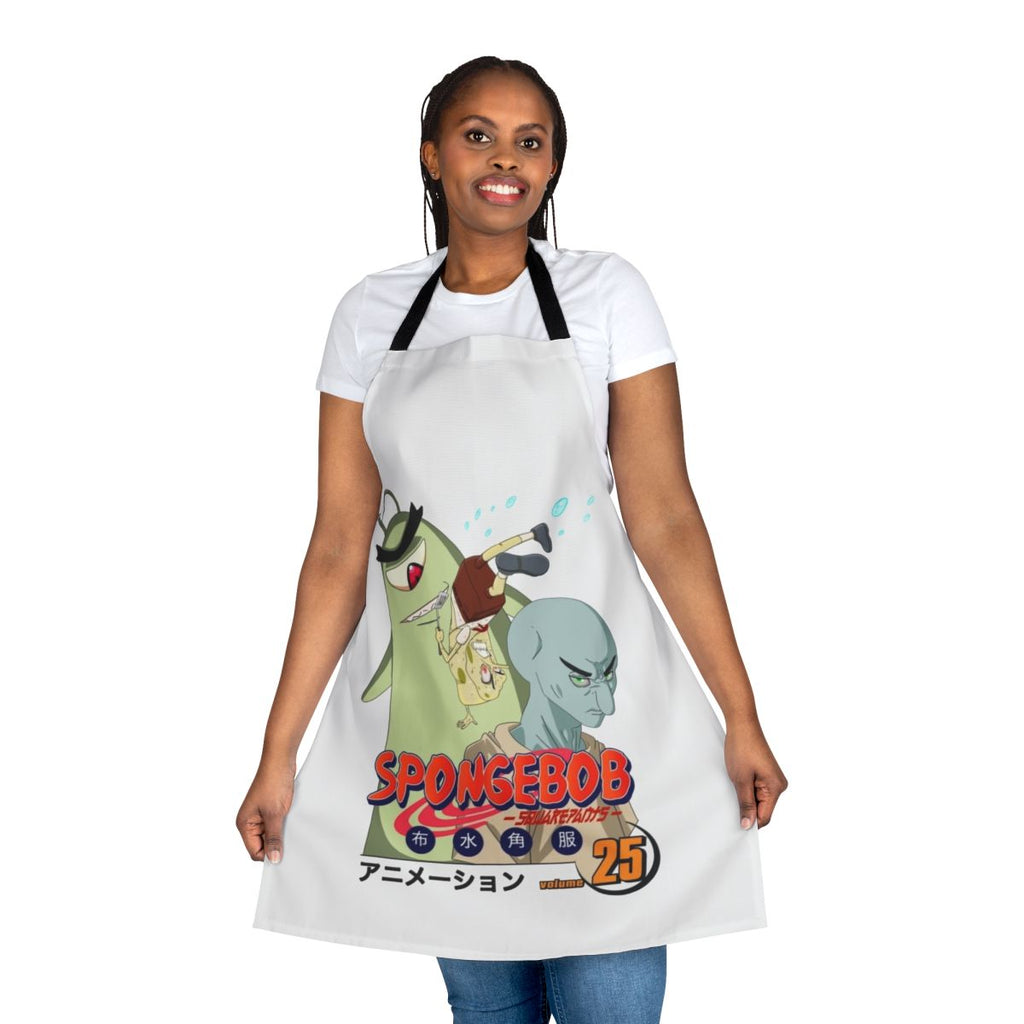 Illustration of Spongebob Squarepants in anime art style on a kitchen apron