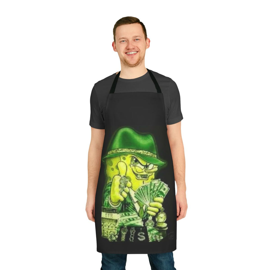 Spongebob-themed apron featuring a humorous "cash money pimp" meme design