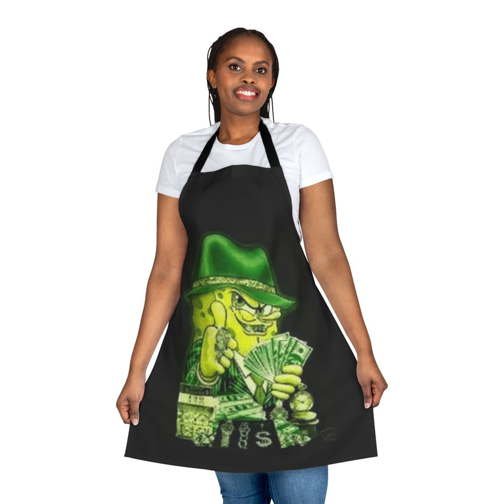 Spongebob-themed apron featuring a humorous "cash money pimp" meme design
