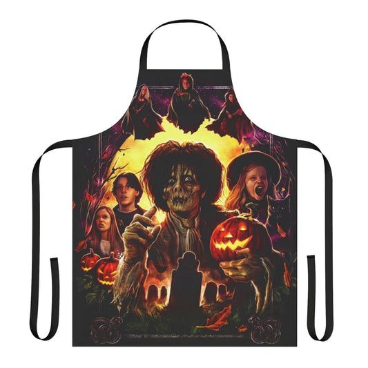 Glorious Morning Apron featuring a Halloween-themed design with witches, zombies, and other creepy elements