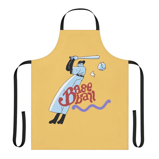 Spooky baseball-themed apron with bat, ball, and ghost motifs