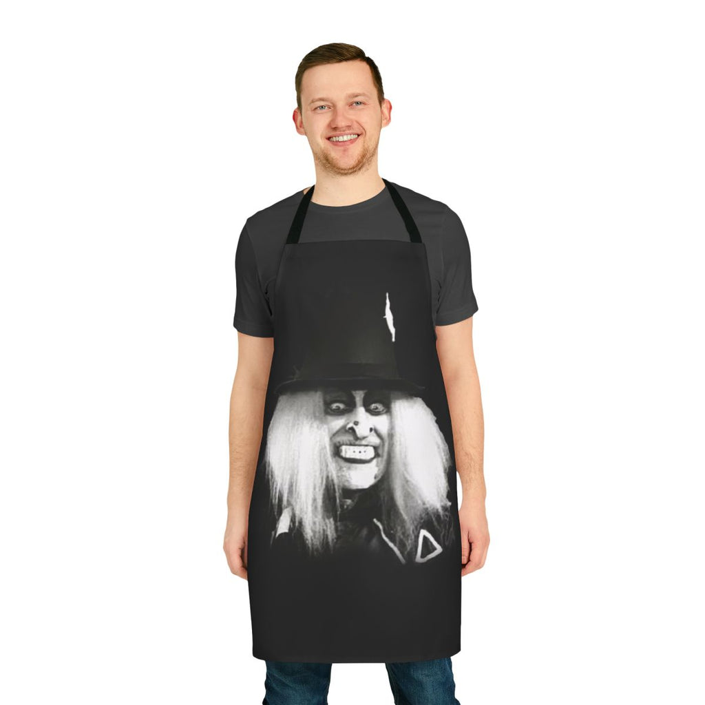 Black apron with Zombo design for dark and moody kitchen environments