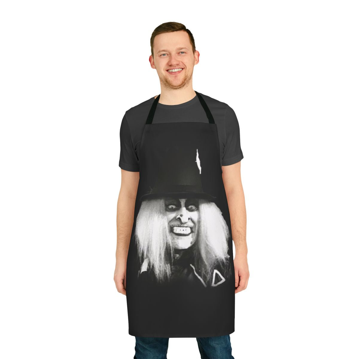Black apron with Zombo design for dark and moody kitchen environments