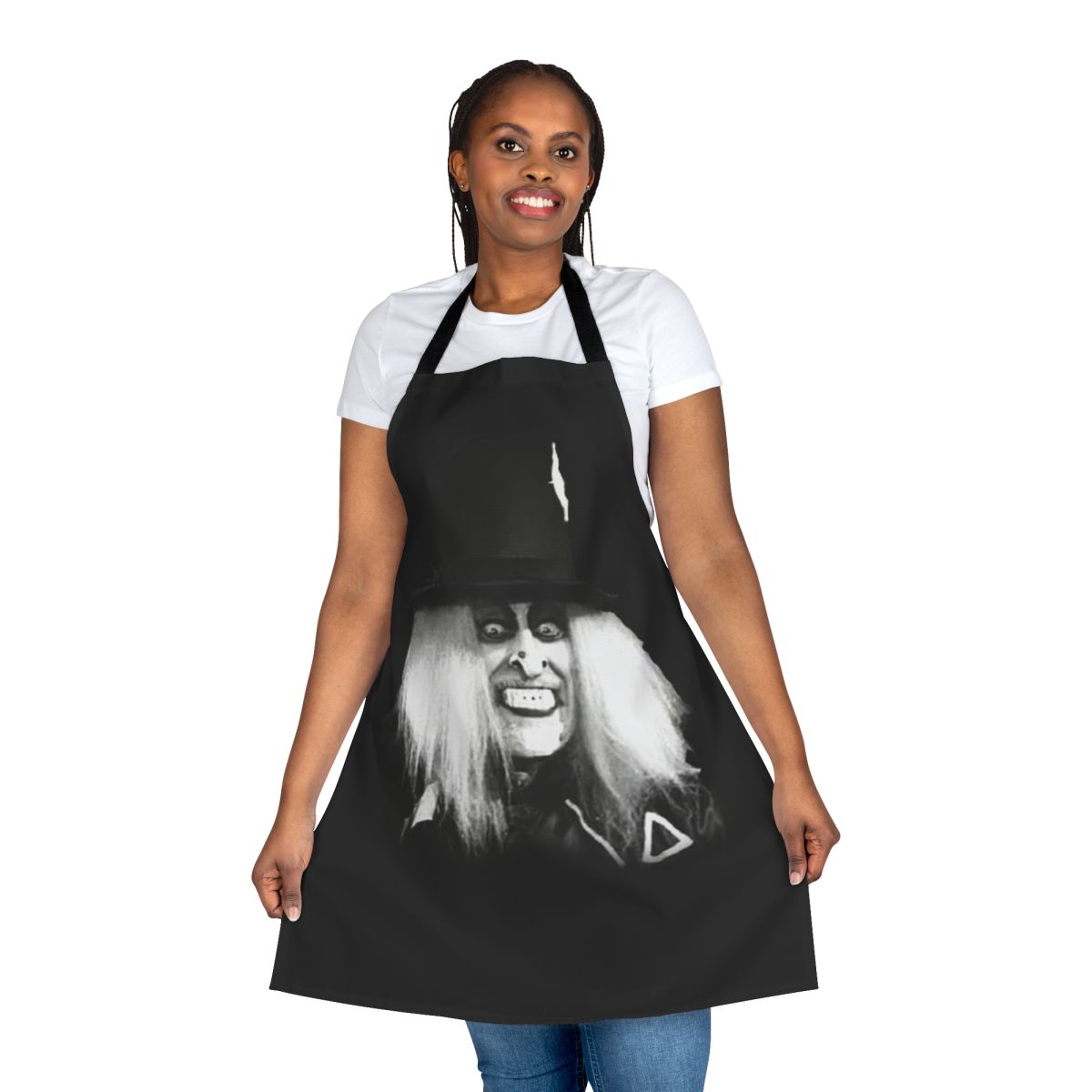 Black apron with Zombo design for dark and moody kitchen environments