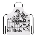 Apron with black bird and raven graphic inspired by Alfred Hitchcock's classic thriller film The Birds