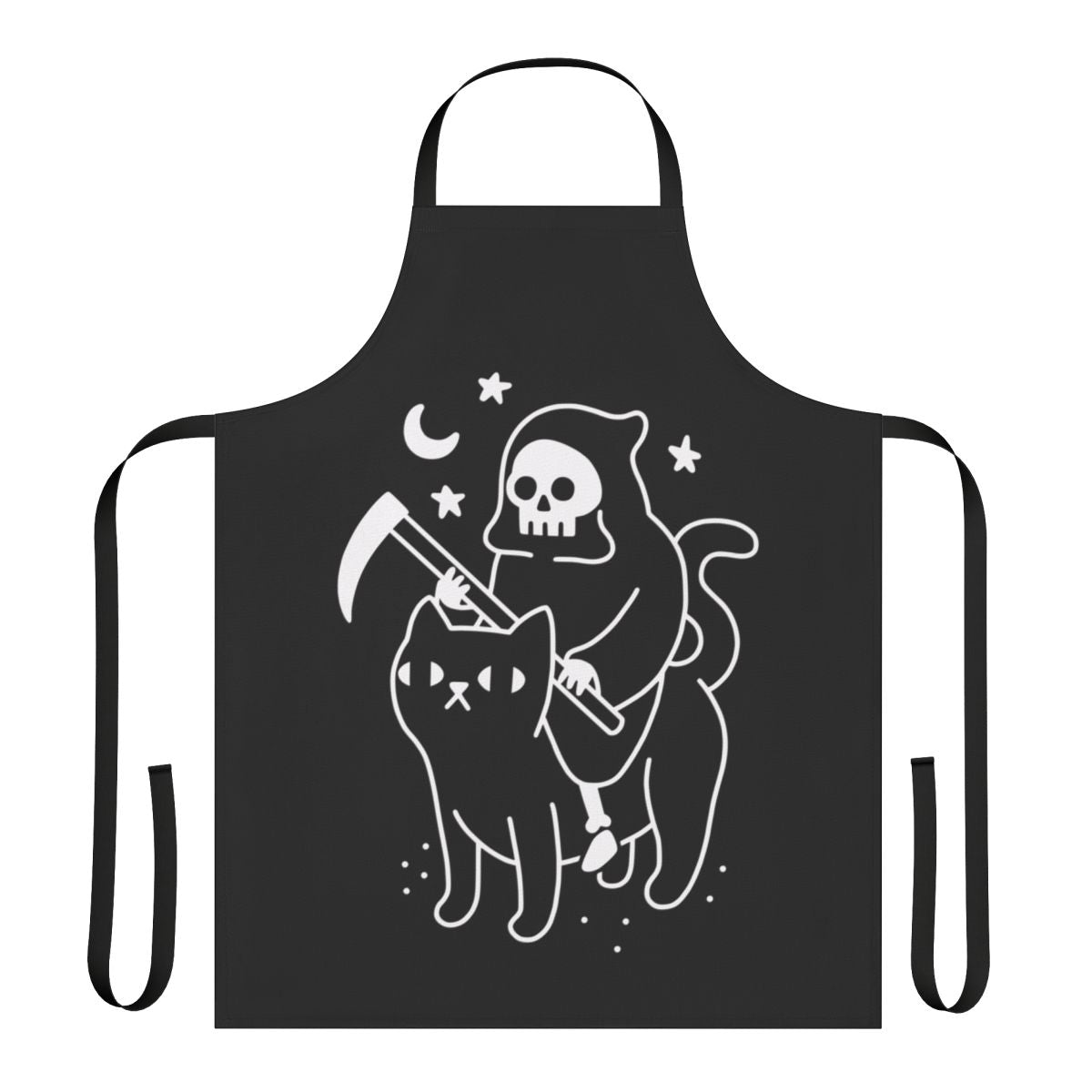 Spooky black cat apron with grim reaper design