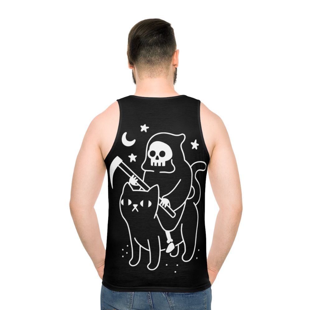 Unisex spooky black cat death rides unisex tank top