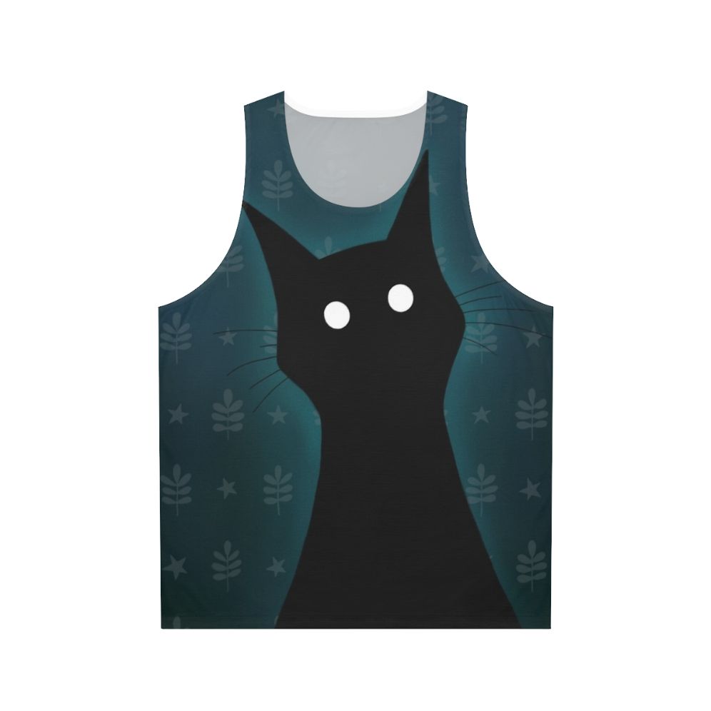 Spooky black cat illustration on a unisex tank top