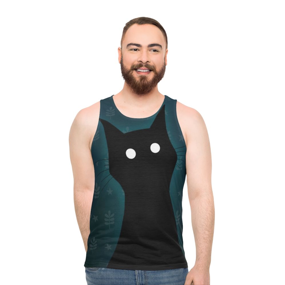 Spooky black cat illustration on a unisex tank top