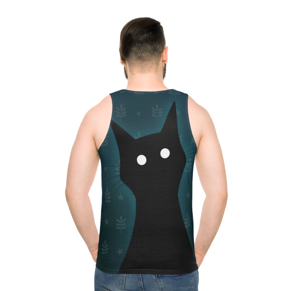 Spooky black cat illustration on a unisex tank top