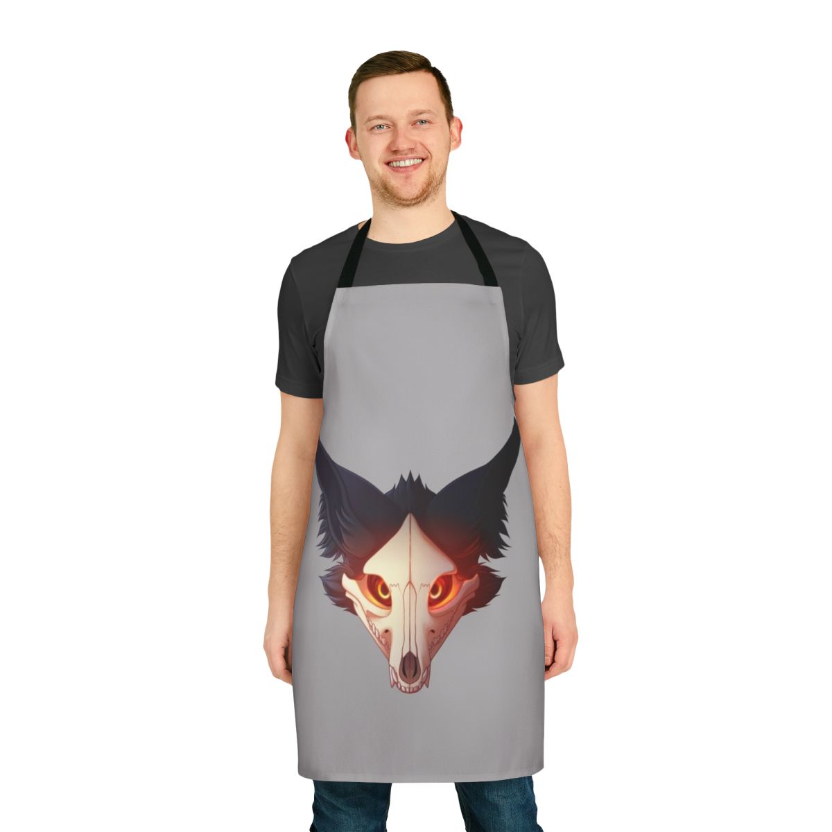 Cadaver-themed apron with wolf skull design, perfect for furry fans and Halloween enthusiasts