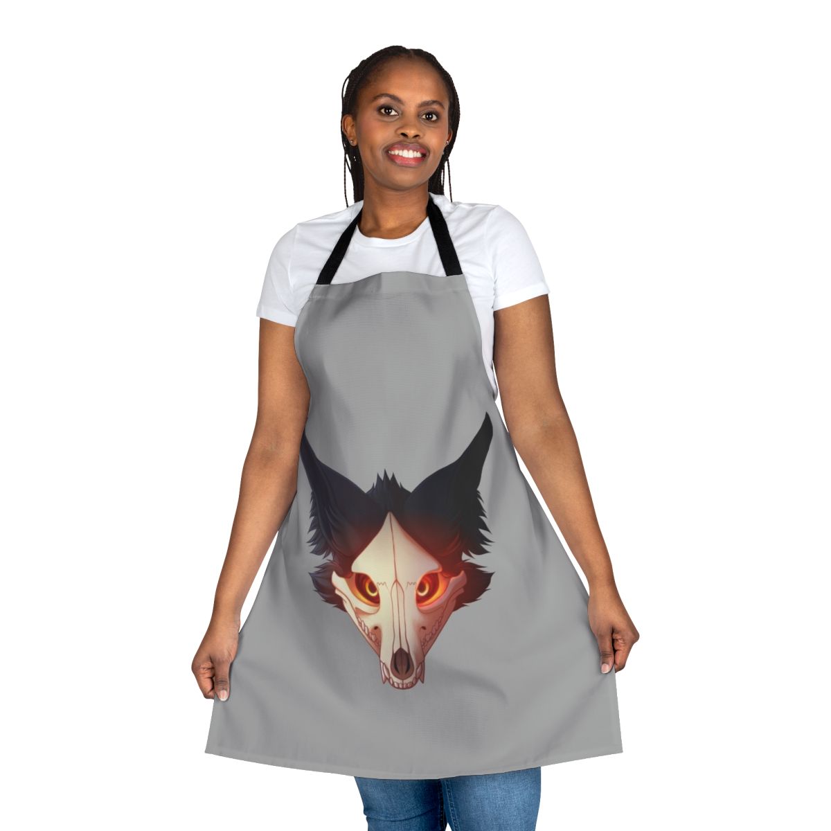 Cadaver-themed apron with wolf skull design, perfect for furry fans and Halloween enthusiasts