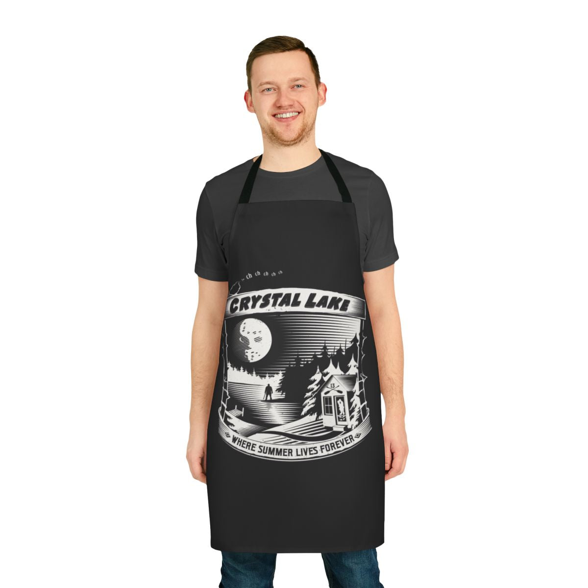 Apron featuring the iconic Camp Crystal Lake logo from the Friday the 13th horror movie franchise