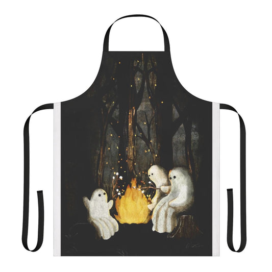 Apron with a spooky campfire, ghost stories, and marshmallow roasting design